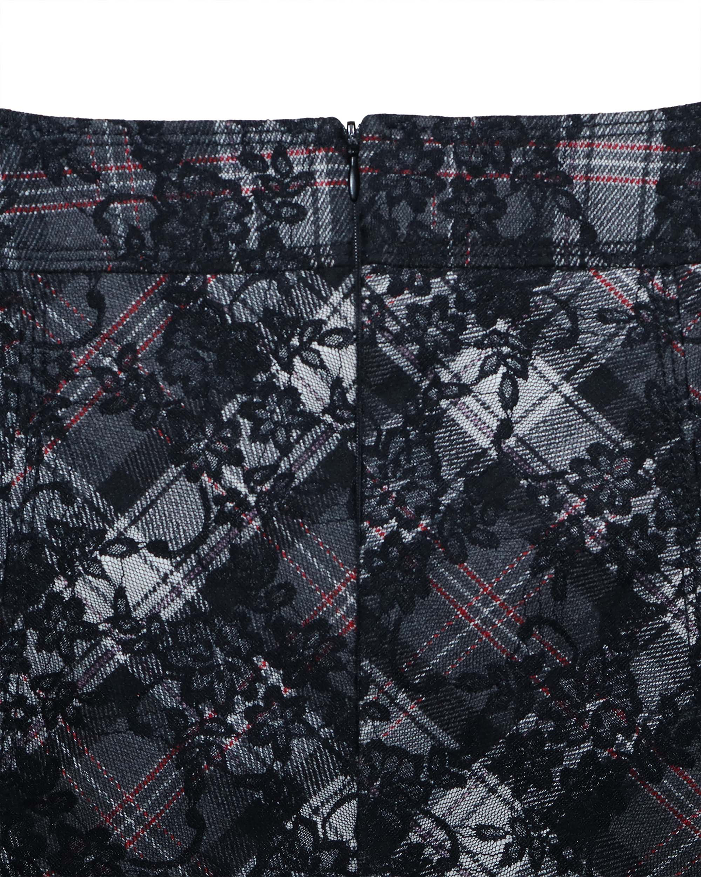 Jupe trapèze à dentelle et carreaux - L