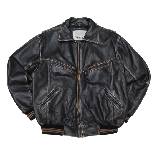 Veste en cuir brun patinée - Style Oversize - XL