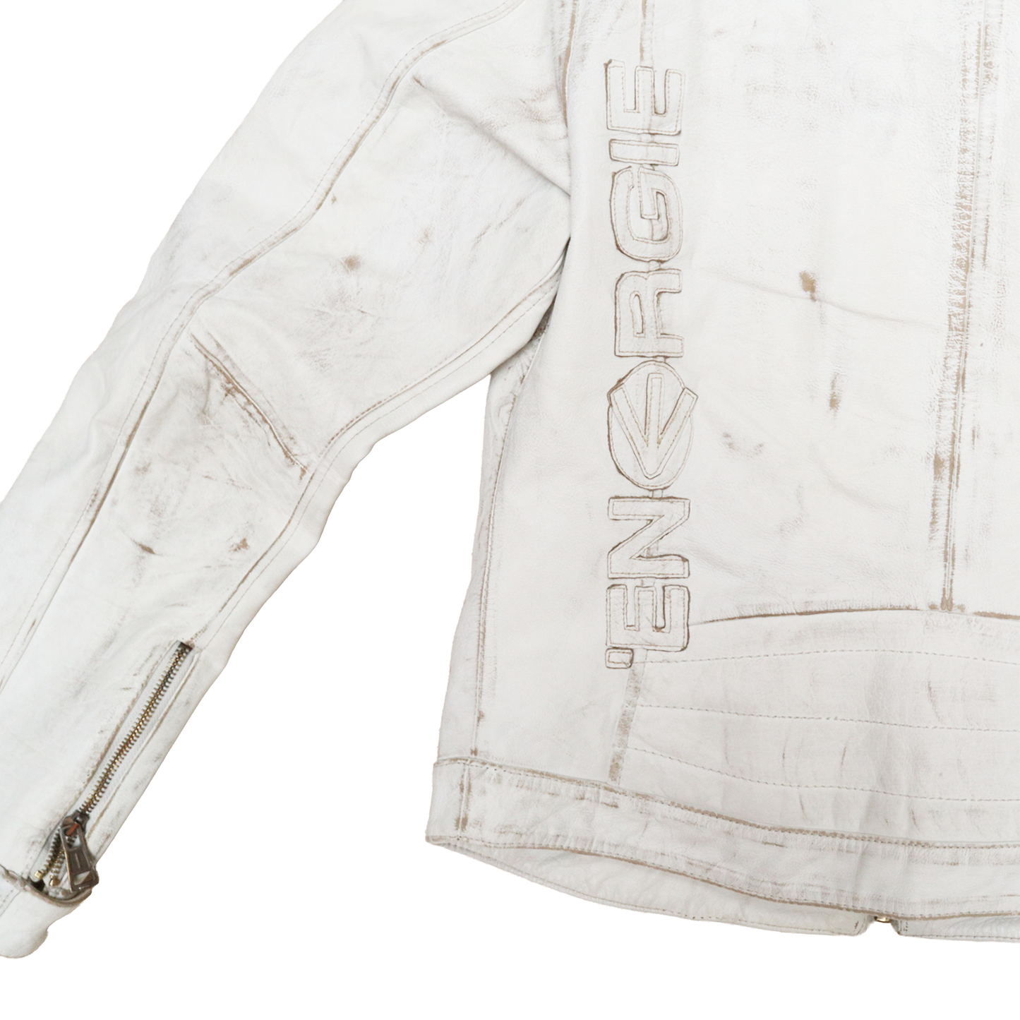 Veste en cuir blanc patinée - Style motarde - L