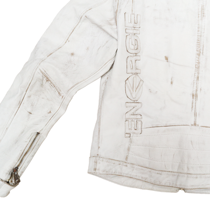 Veste en cuir blanc patinée - Style motarde - L