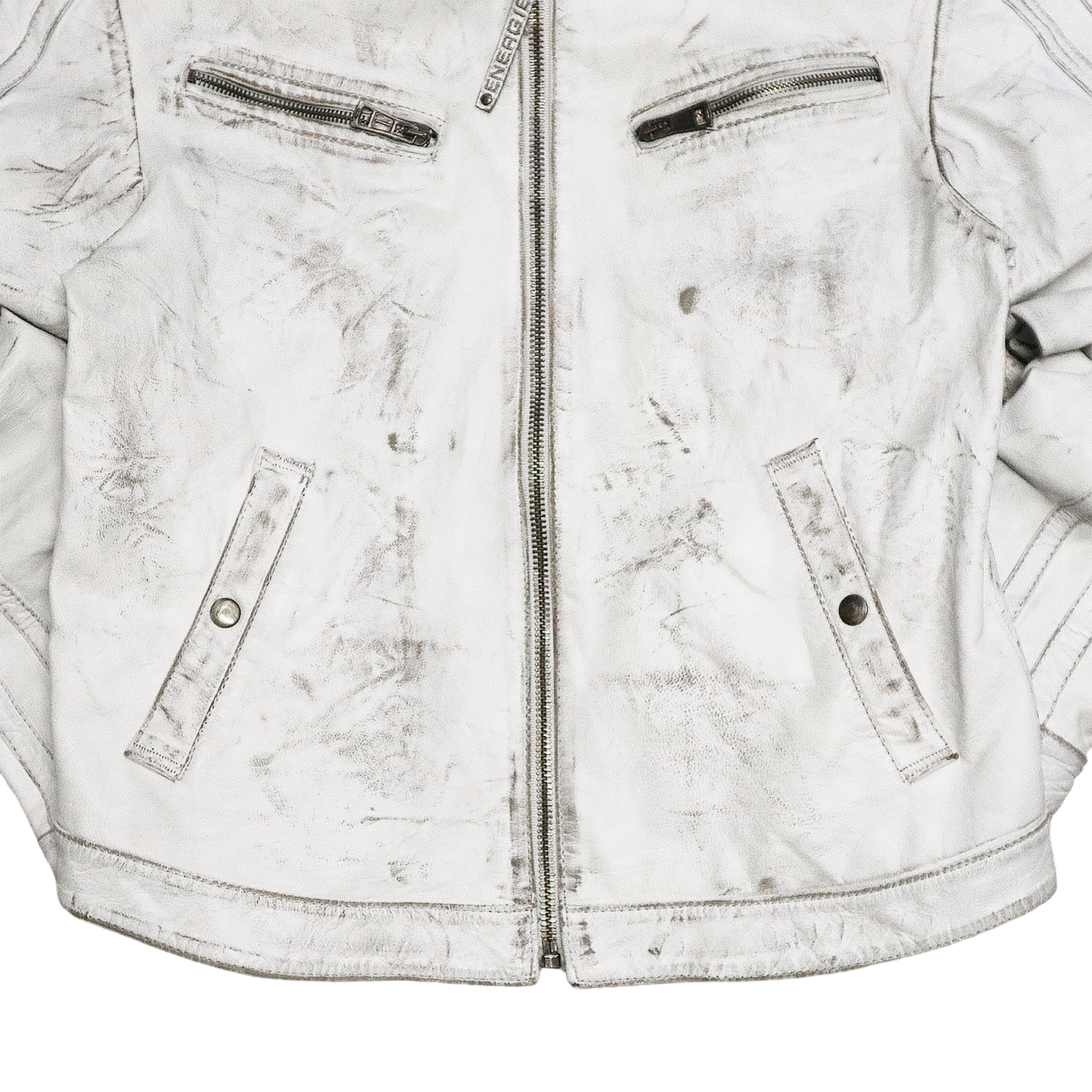 Veste en cuir blanc patinée - Style motarde - L