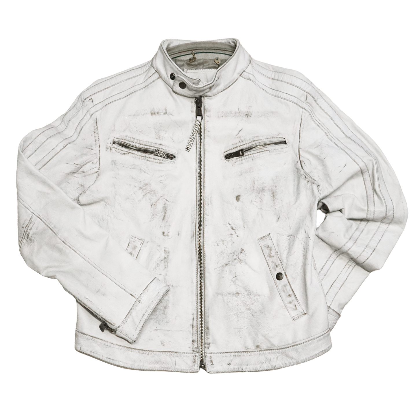 Veste en cuir blanc patinée - Style motarde - L