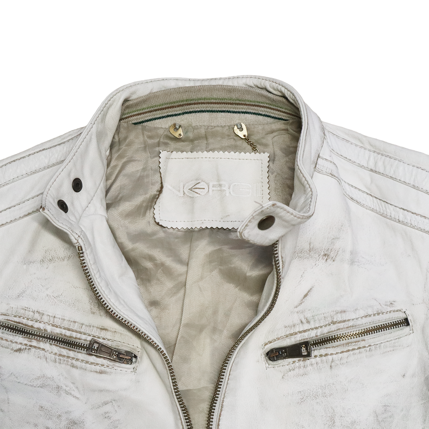 Veste en cuir blanc patinée - Style motarde - L