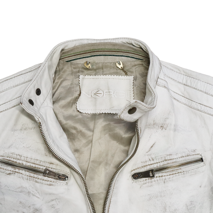 Veste en cuir blanc patinée - Style motarde - L