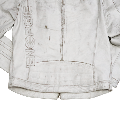 Veste en cuir blanc patinée - Style motarde - L