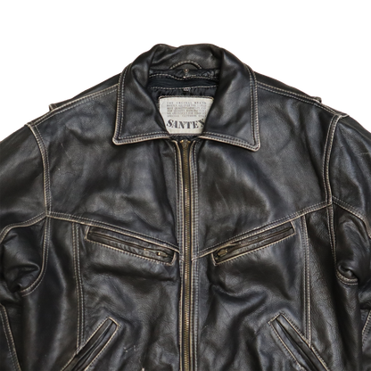 Veste en cuir brun patinée - Style Oversize - XL