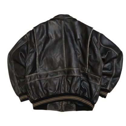 Veste en cuir brun patinée - Style Oversize - XL