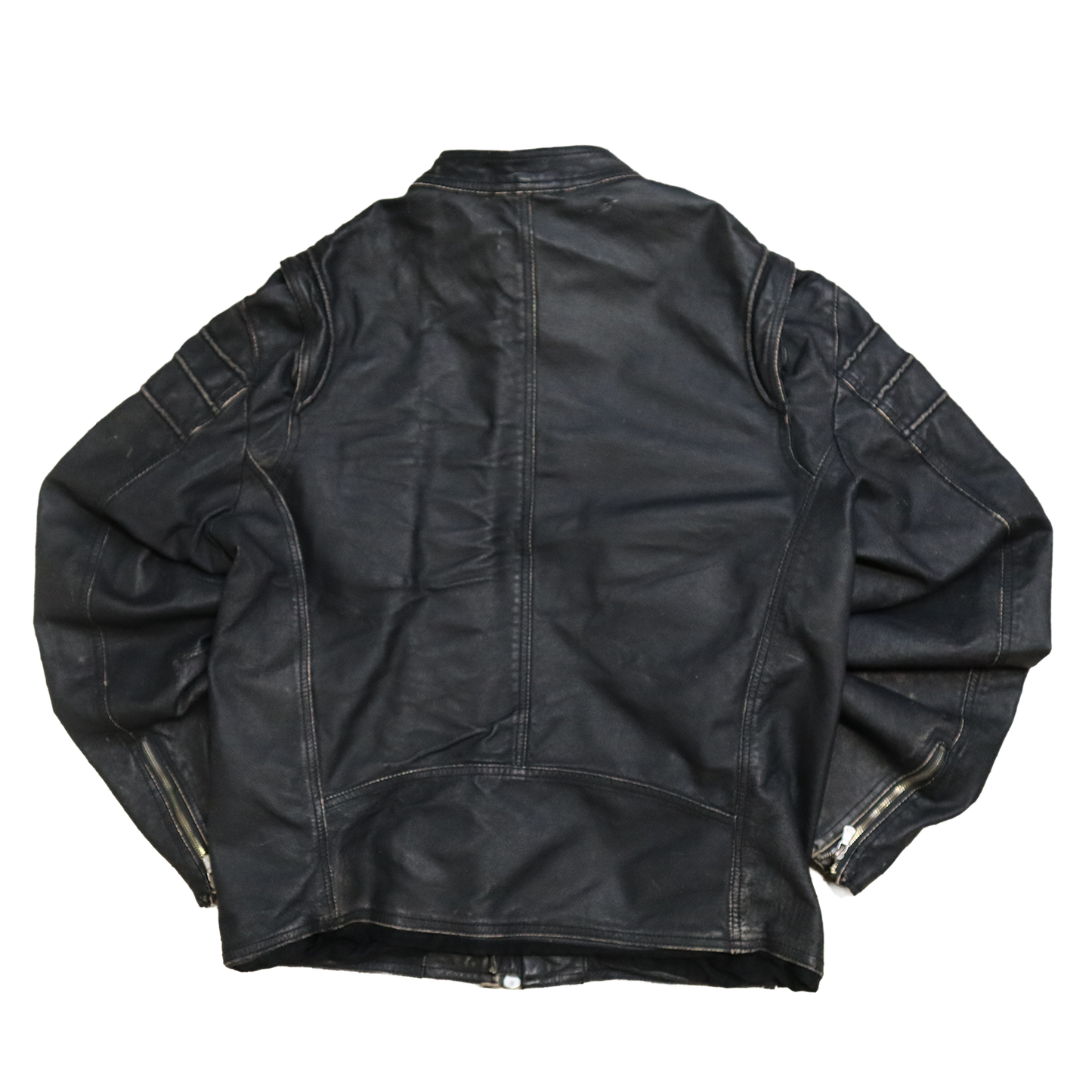 Veste en cuir noir patinée - Style motarde - XL