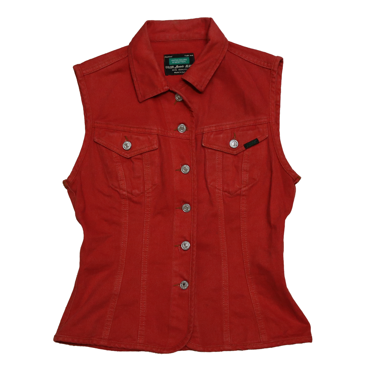 Haut Benetton en jeans - Sans manche - M - Rouge délavé