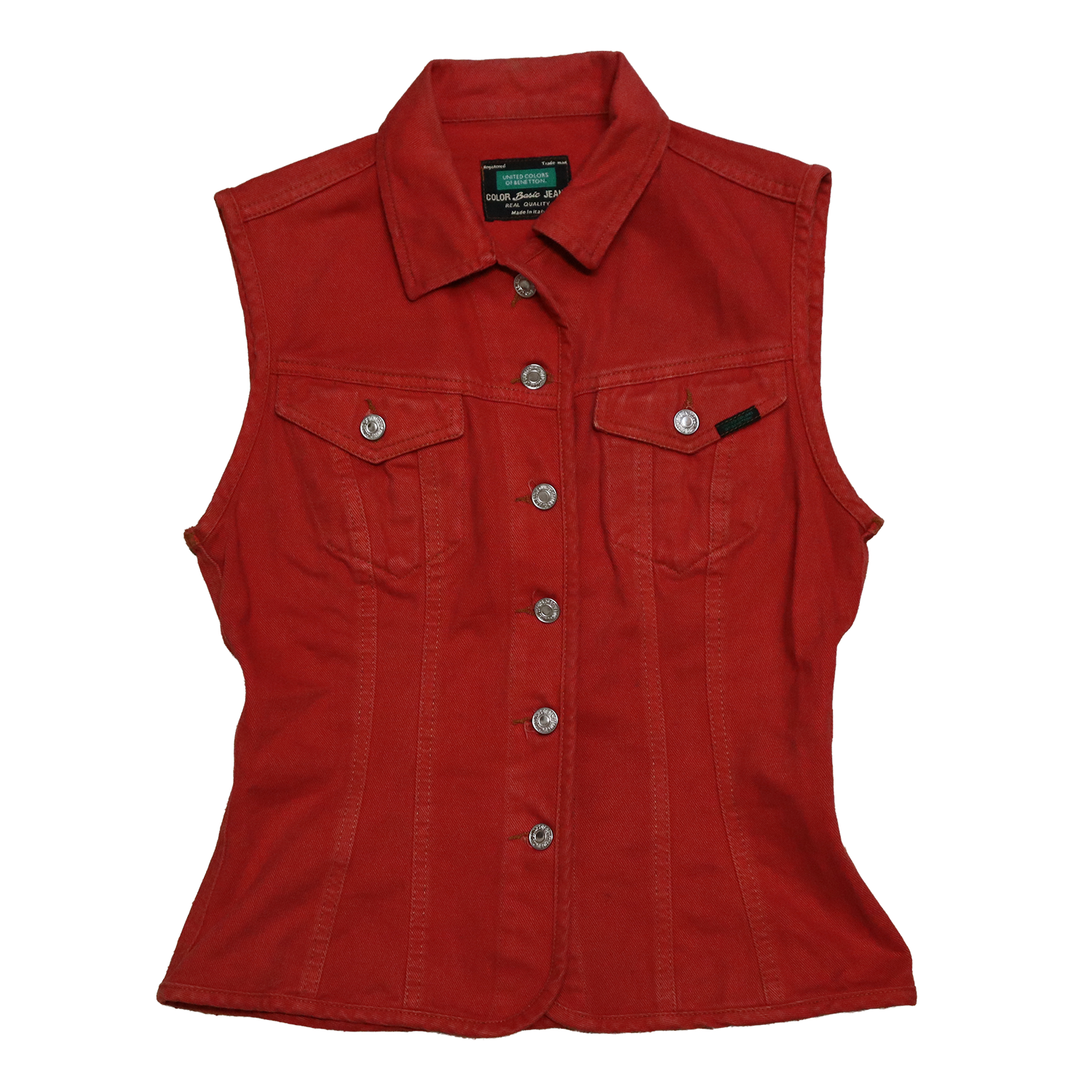 Haut Benetton en jeans - Sans manche - M - Rouge délavé