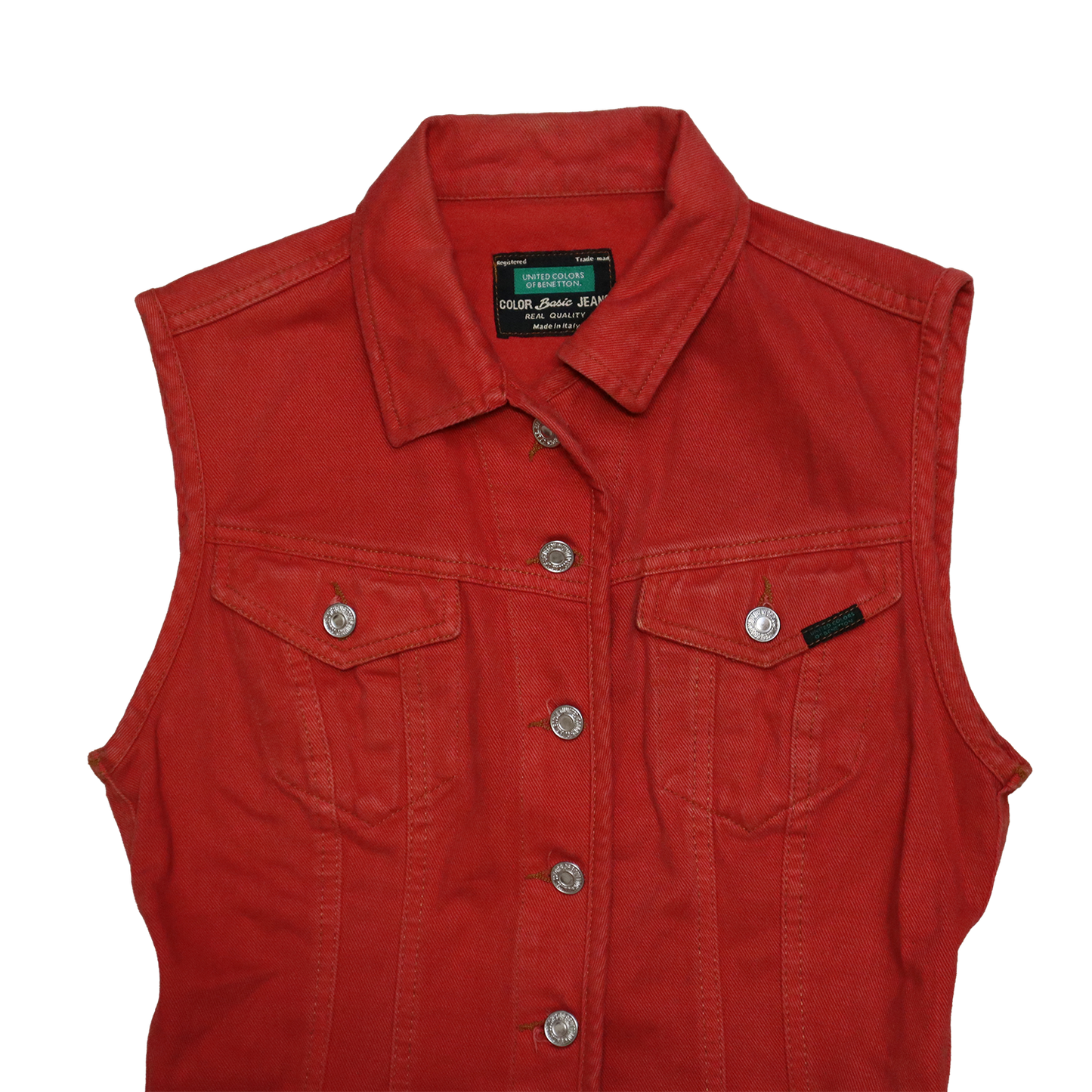 Haut Benetton en jeans - Sans manche - M - Rouge délavé