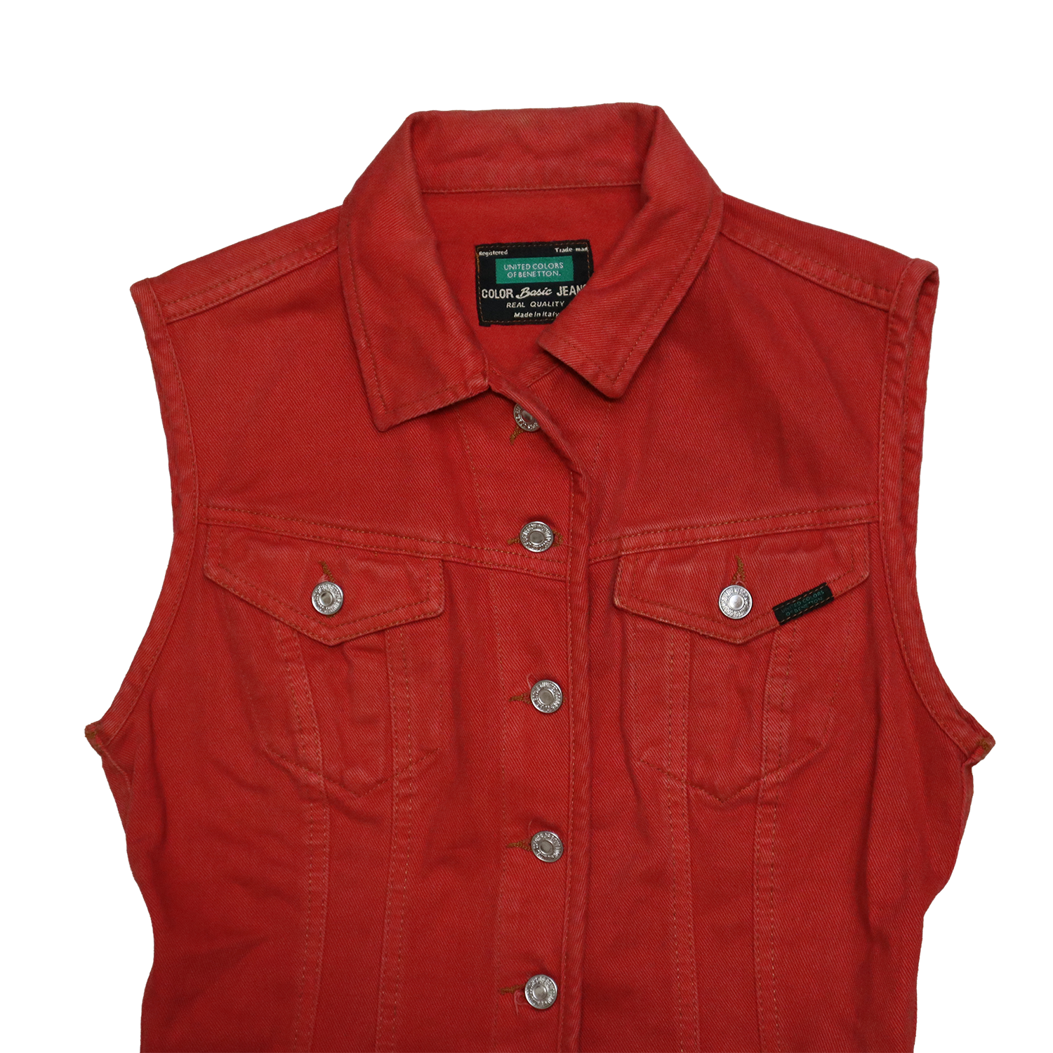 Haut Benetton en jeans - Sans manche - M - Rouge délavé