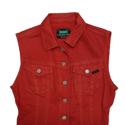 Haut Benetton en jeans - Sans manche - M - Rouge délavé
