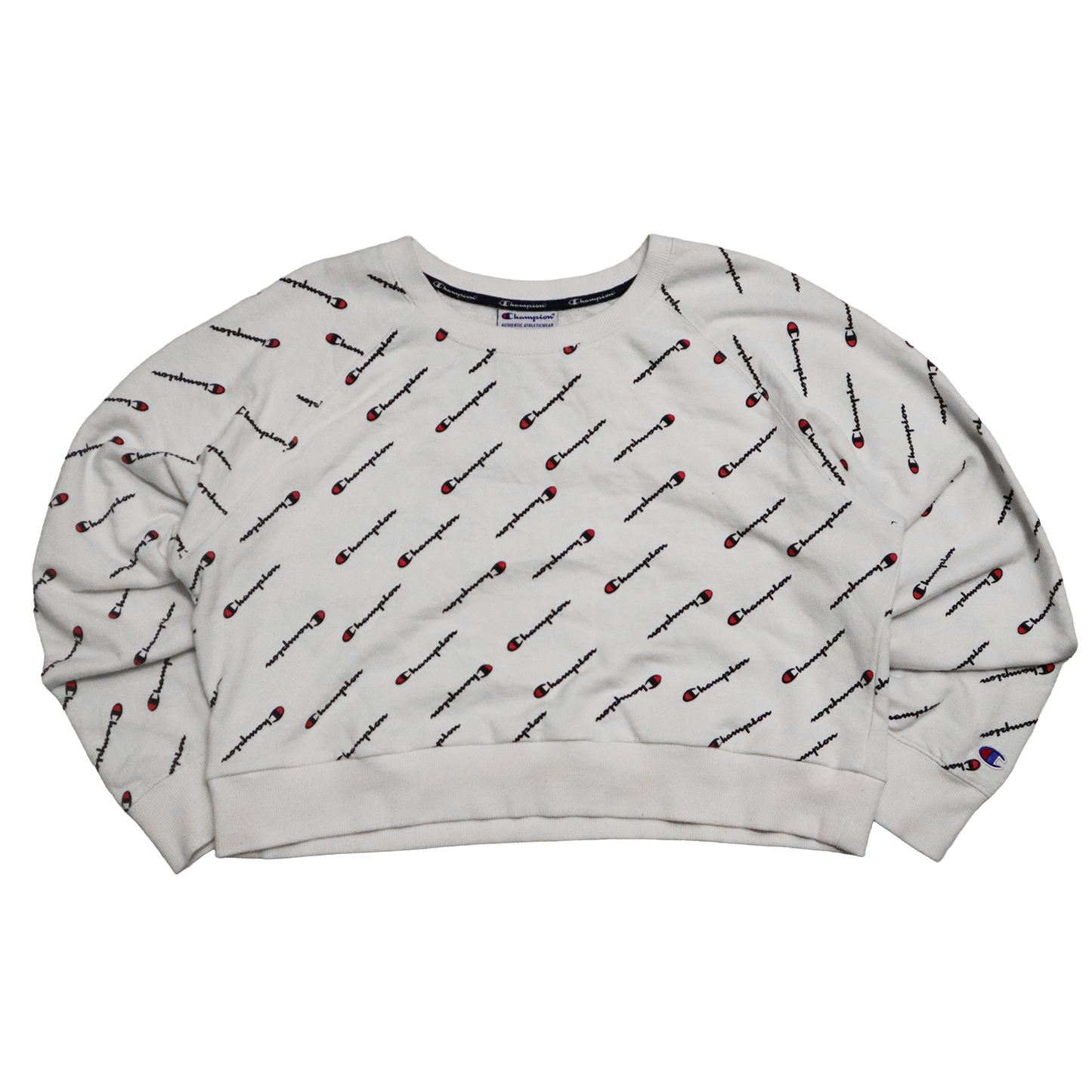 Pull Champion - Croptop Upcyclé - S - Blanc à motif