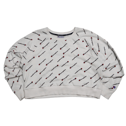 Pull Champion - Croptop Upcyclé - S - Blanc à motif