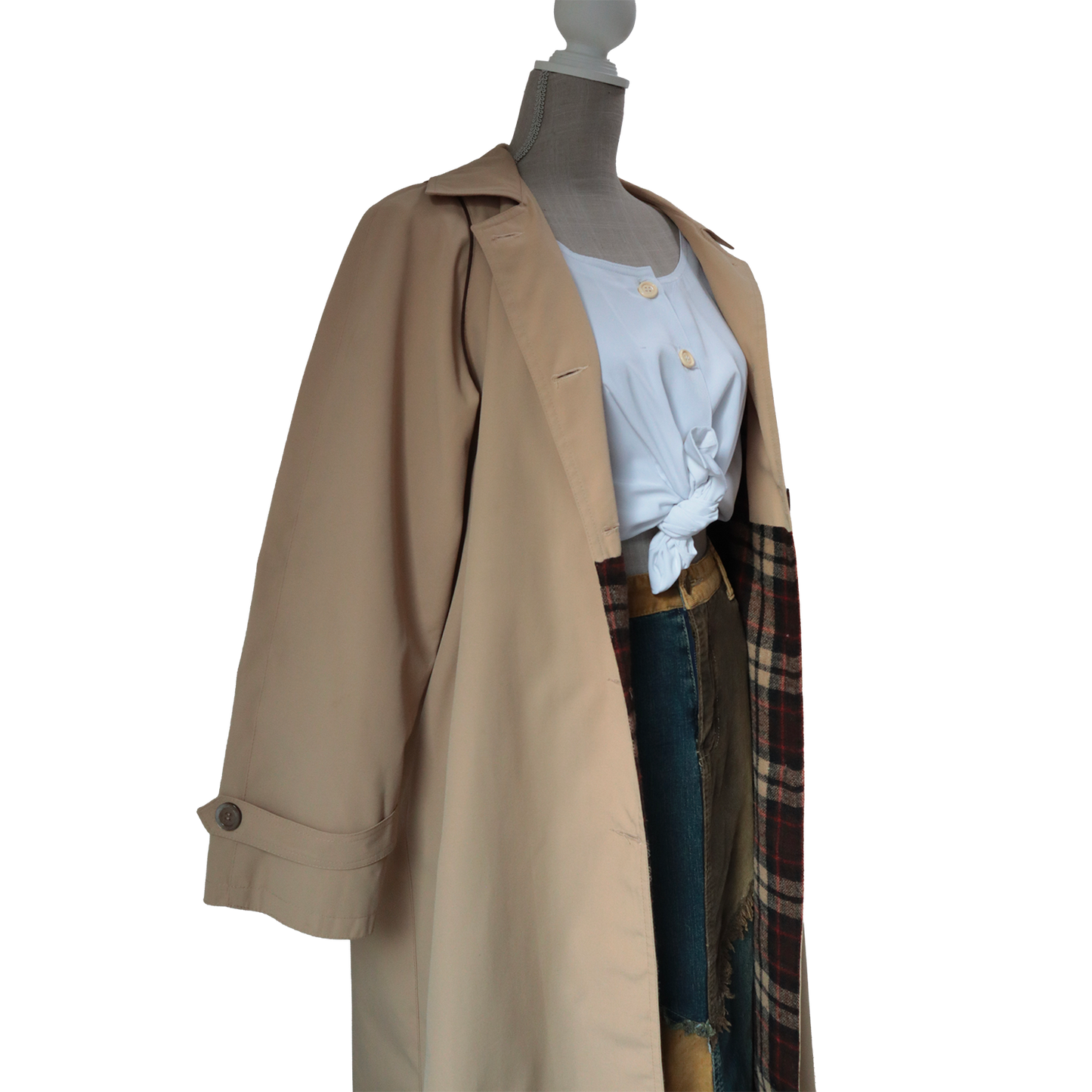 Trench-coat 70'/80' - Manteau avec doublure à carreaux