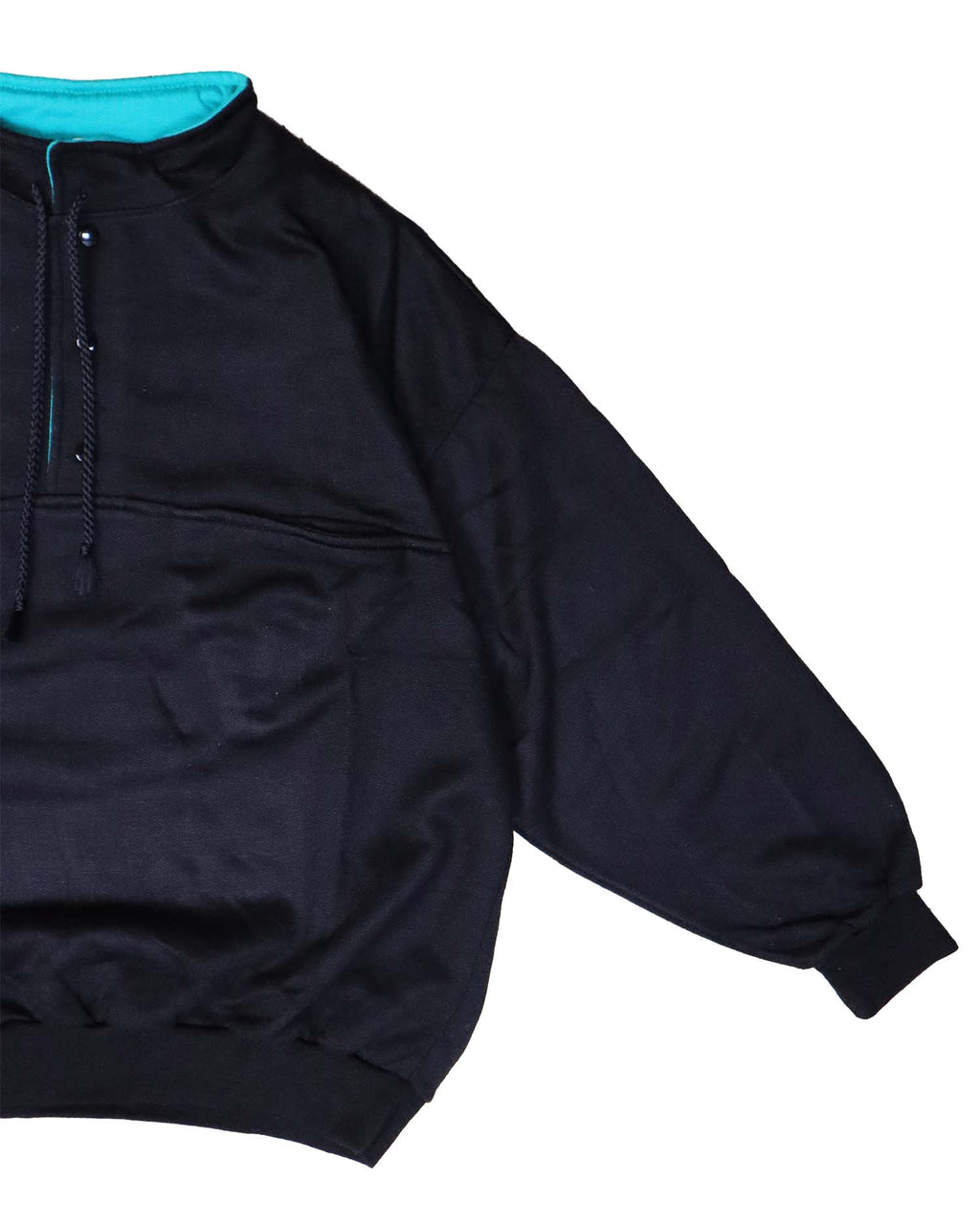 Pull Sweat Vintage "Troyer" Noir & Col Turquoise – S - Coupe Oversize Retro