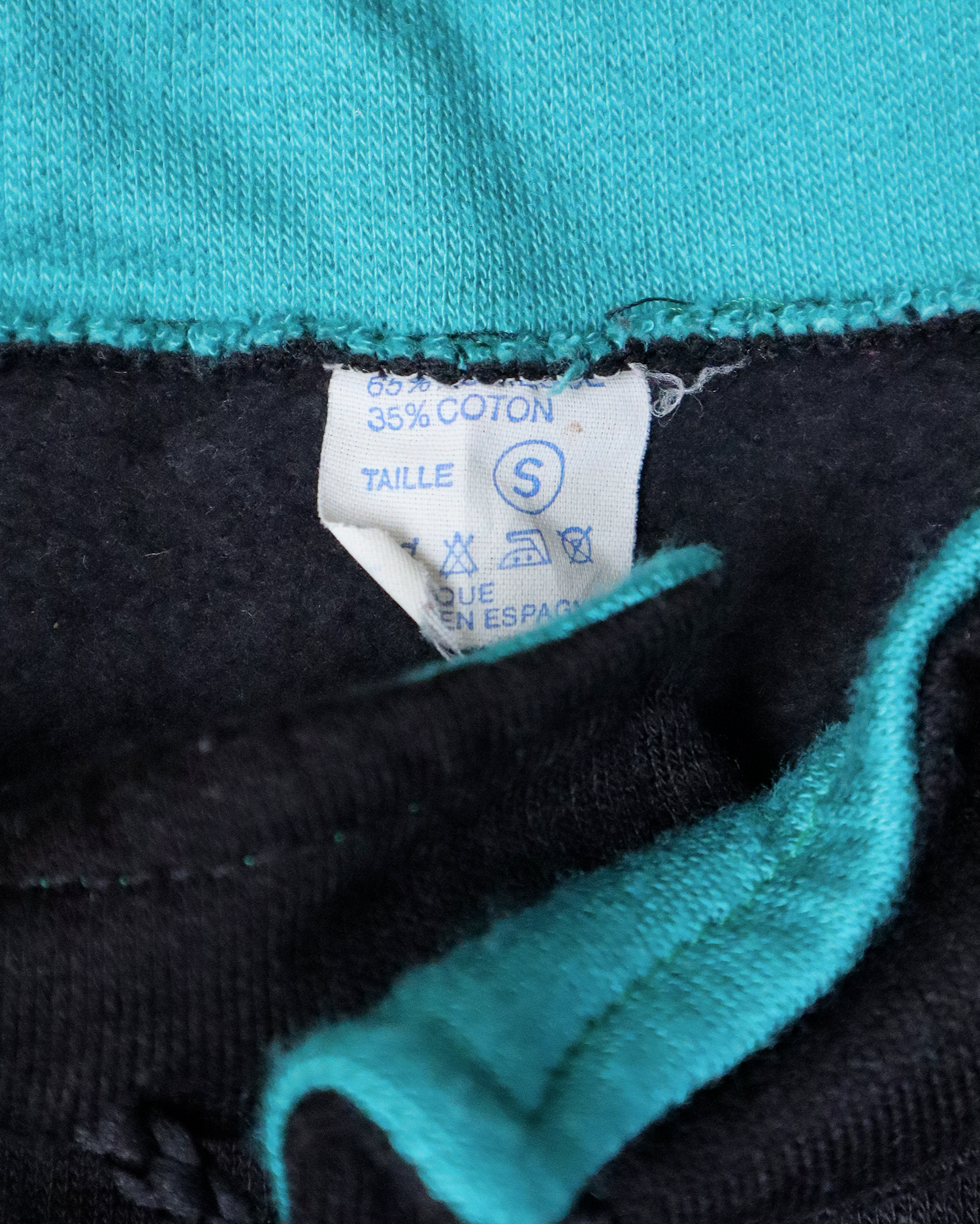 Pull Sweat Vintage "Troyer" Noir & Col Turquoise – S - Coupe Oversize Retro