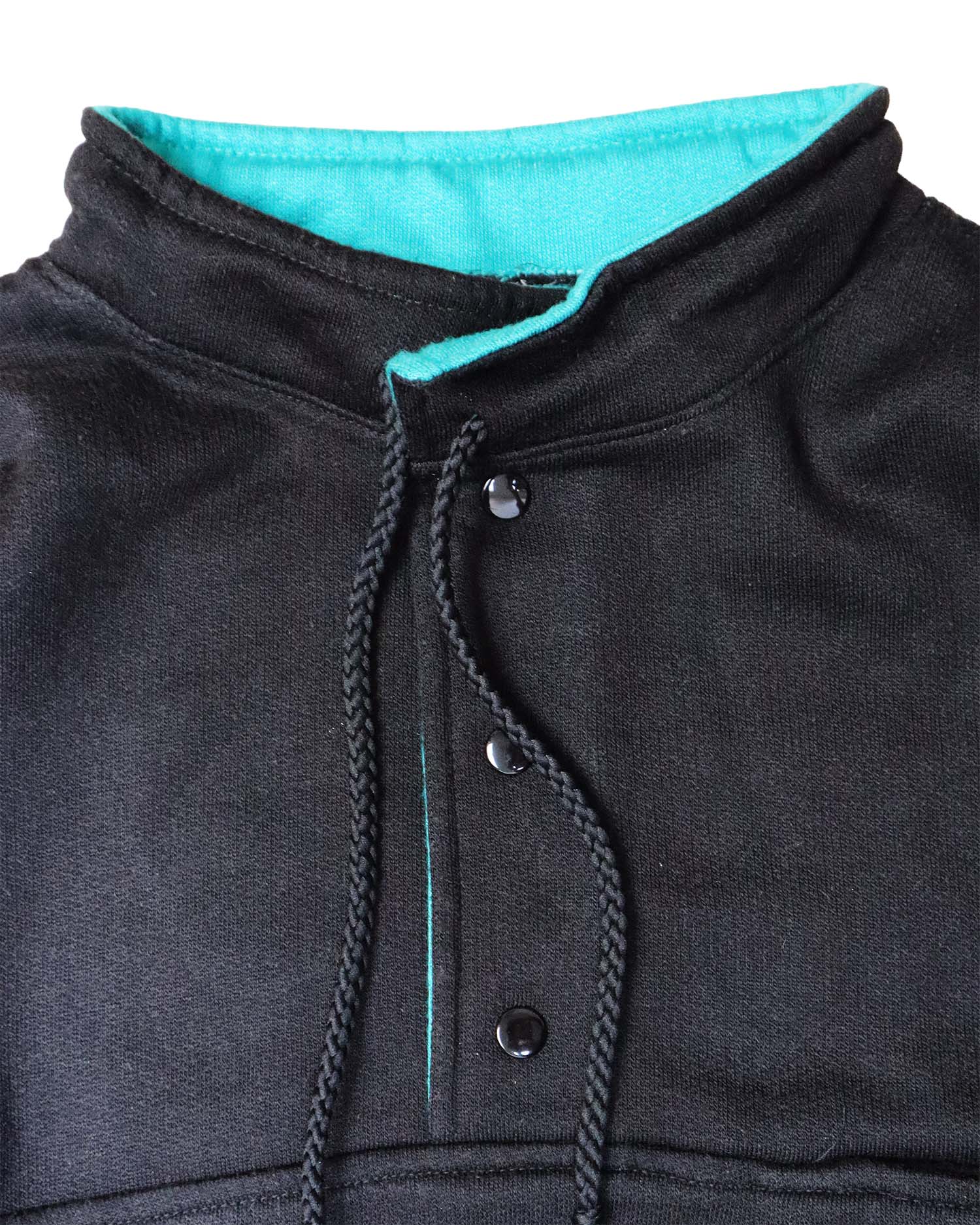 Pull Sweat Vintage "Troyer" Noir & Col Turquoise – S - Coupe Oversize Retro