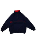 Pull Sweat Vintage Wind Sportswear – XXL - Col Camionneur & Bandes "Racing" – Marine & Rouge