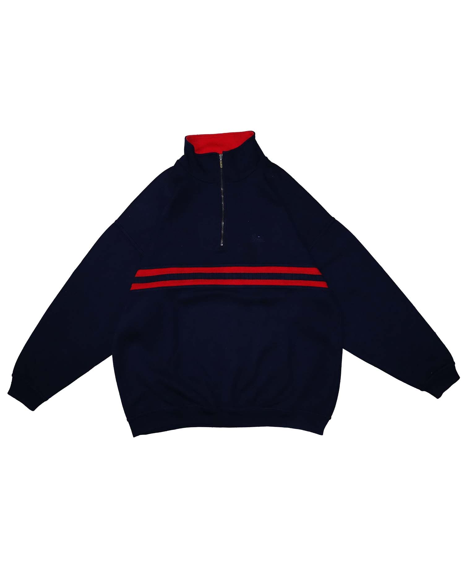 Pull Sweat Vintage Wind Sportswear – XXL - Col Camionneur & Bandes "Racing" – Marine & Rouge