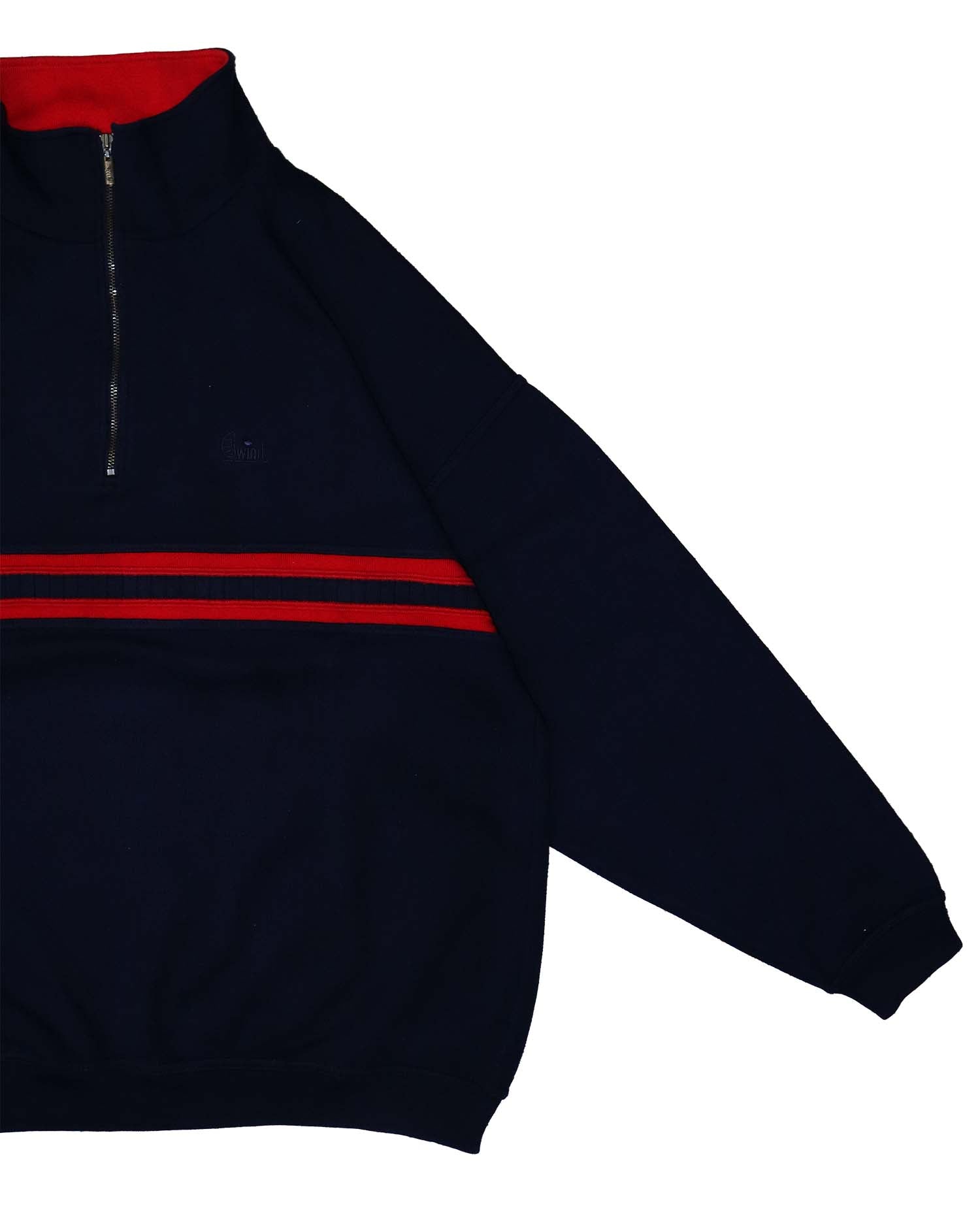 Pull Sweat Vintage Wind Sportswear – XXL - Col Camionneur & Bandes "Racing" – Marine & Rouge