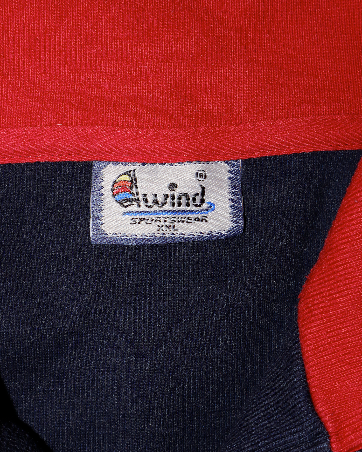 Pull Sweat Vintage Wind Sportswear – XXL - Col Camionneur & Bandes "Racing" – Marine & Rouge