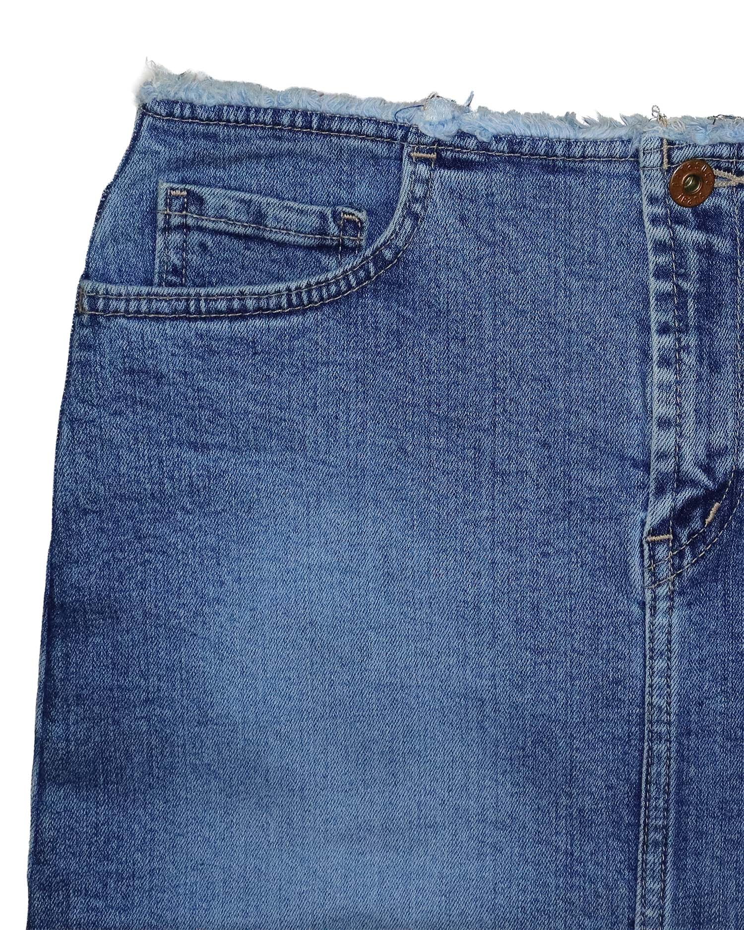 Jupe Midi en Jean Vintage - S – Finitions Effilochées & Délavage Medium – Style Y2K