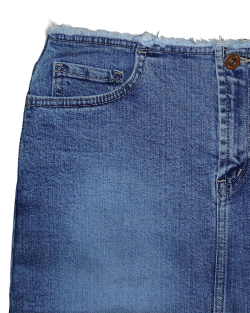 Jupe Midi en Jean Vintage - S – Finitions Effilochées & Délavage Medium – Style Y2K