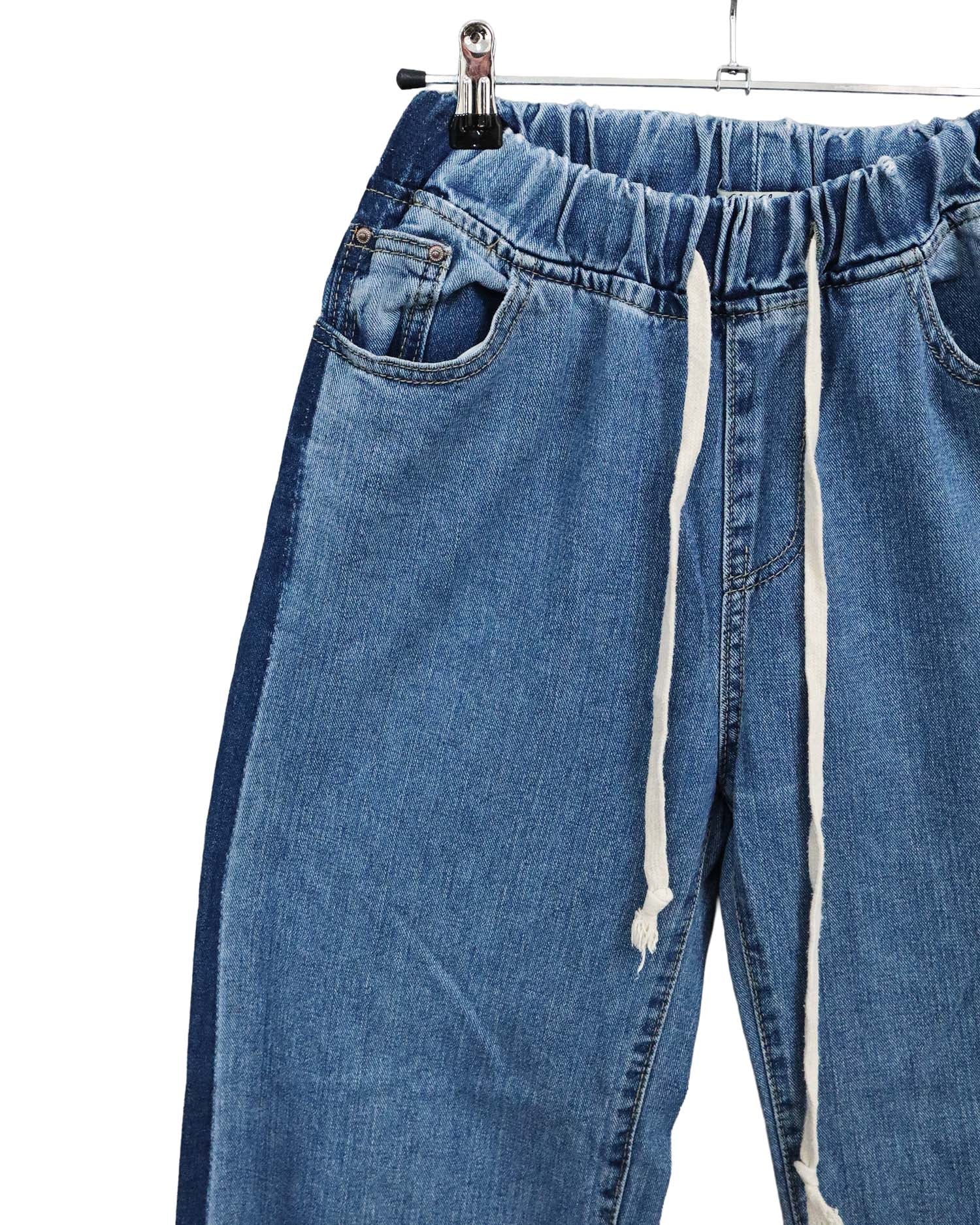 Jean Baggy "Two-Tone" à Taille Élastique
