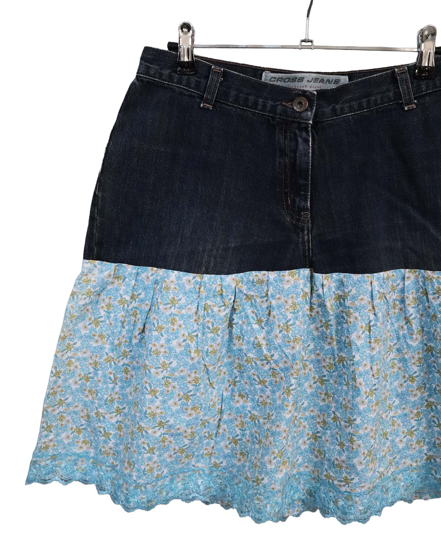 Jupe bi-matière Cross Jeans – Denim & Fleurs – Style Bohème