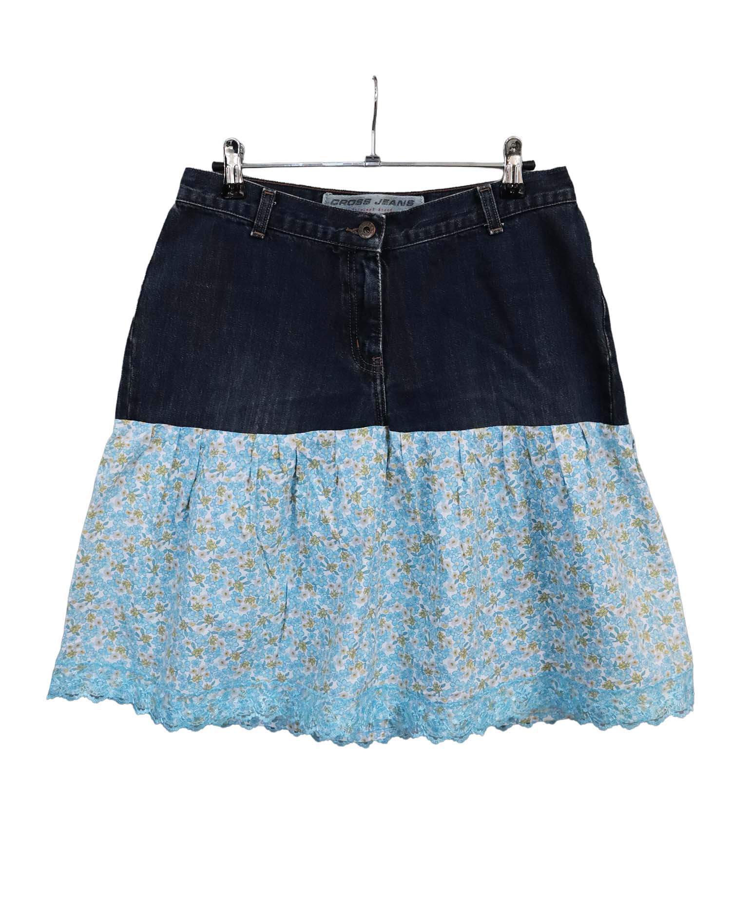 Jupe bi-matière Cross Jeans – Denim & Fleurs – Style Bohème