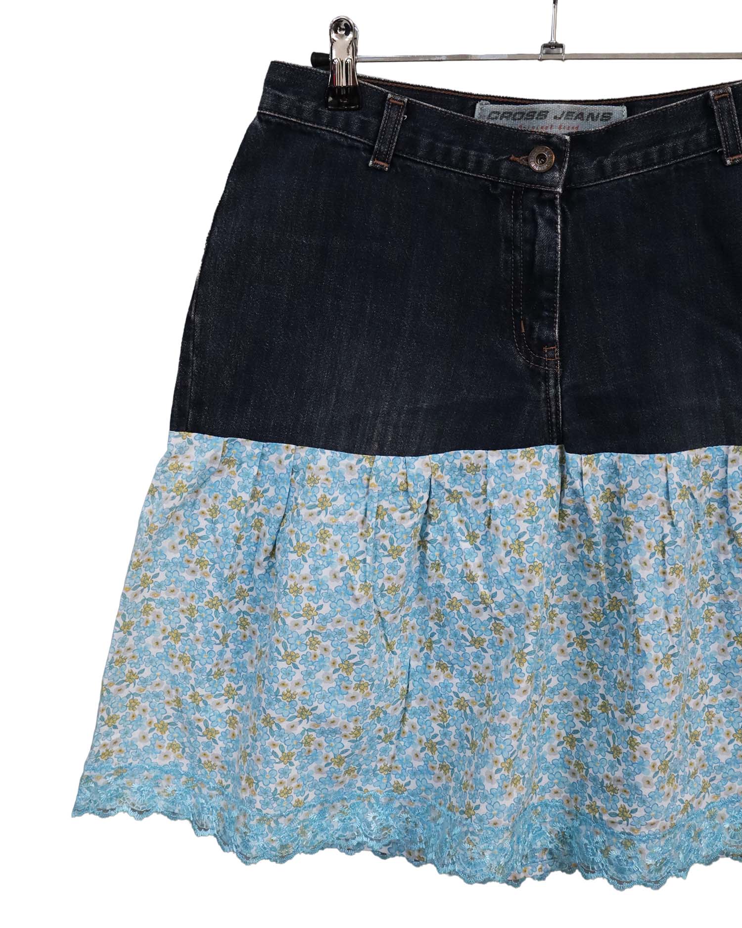 Jupe bi-matière Cross Jeans – Denim & Fleurs – Style Bohème