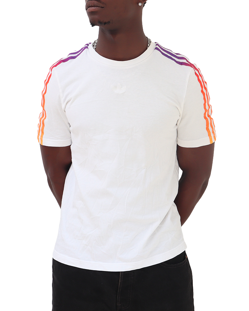 T-shirt Adidas à bandes multicolores - S - Blanc