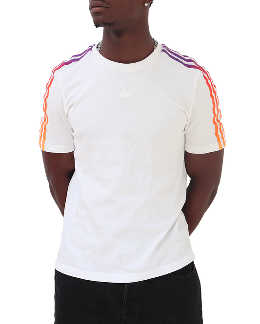 T-shirt Adidas à bandes multicolores - S - Blanc