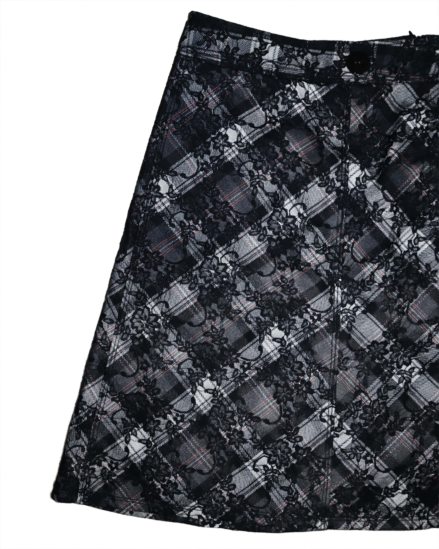 Jupe trapèze à dentelle et carreaux - L