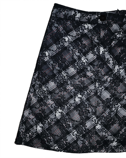 Jupe trapèze à dentelle et carreaux - L