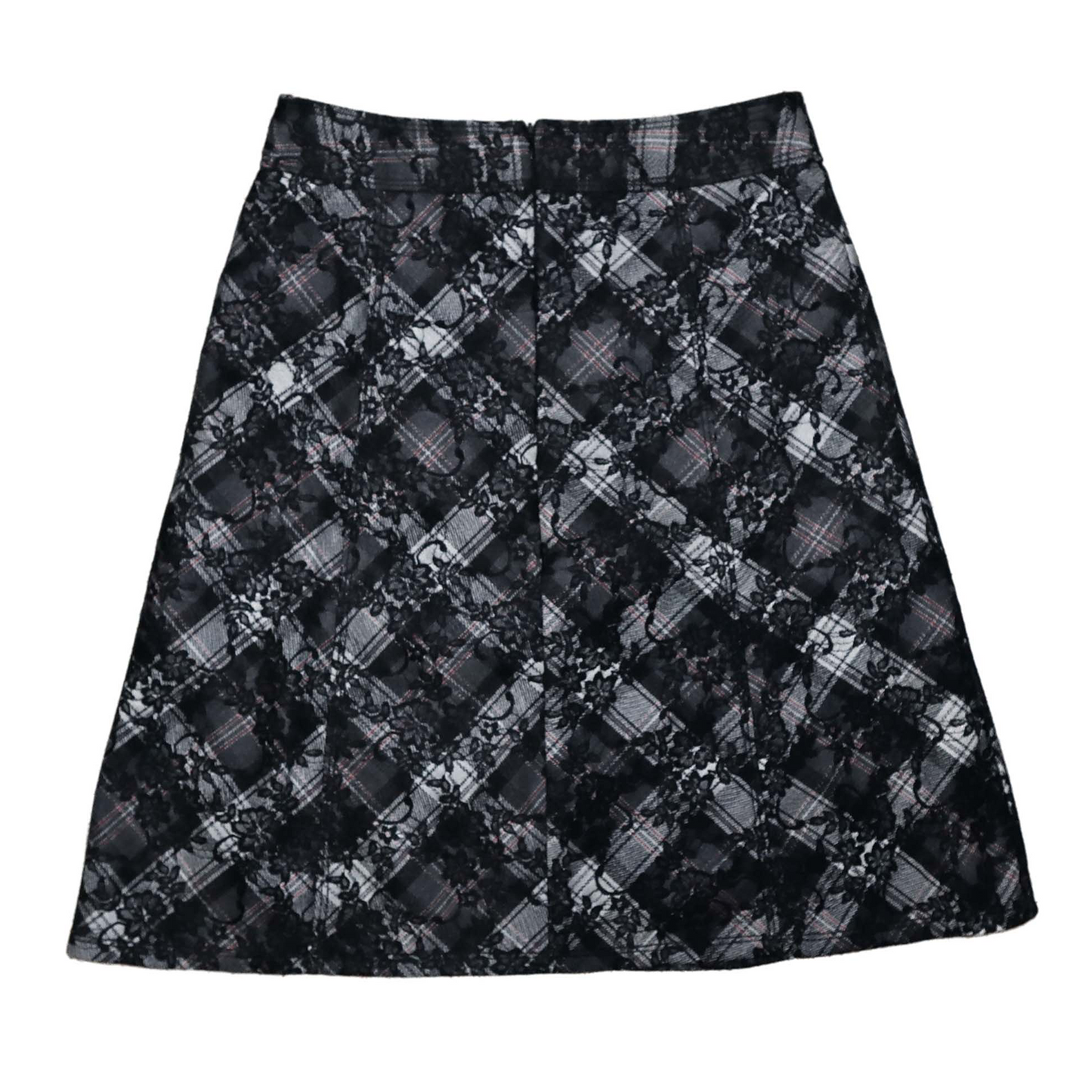 Jupe trapèze à dentelle et carreaux - L