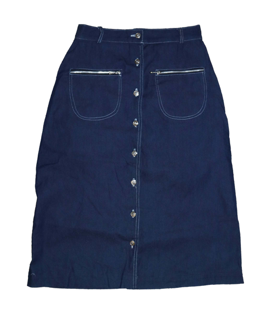 Jupe midi en jeans à bouton - S